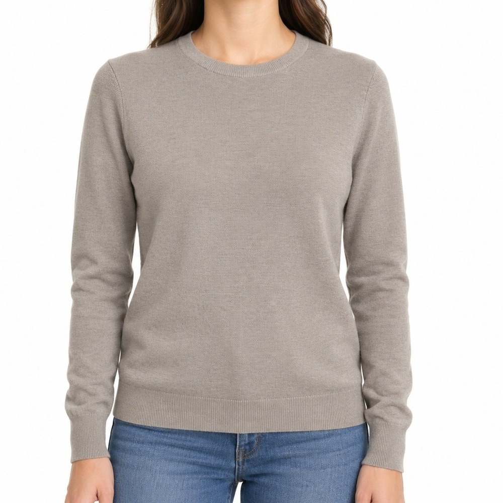 J.Crew Crewneck 100% Cotton Sweater Oatmeal Beige WMS SM Minimalist Quiet Luxury